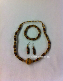 Ghana Krobo Glass Powder Beads : Necklace, Bracelet & Earrings 3 (Jewelry Set)