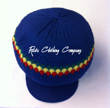 Knitted Large Peak Hat With Rasta Stripes - Royal Blue