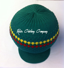 Knitted Large Peak Hat With Rasta Stripes - Kelly Green