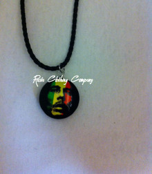 Bob Marley - 18" Black Braid Cord With Double Side Glass : Rasta Necklace (2)