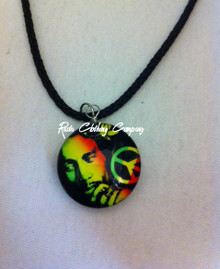 Bob Marley - 18" Black Braid Cord With Double Side Glass : Rasta Necklace (3)