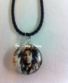 Bob Marley - 18" Black Braid Cord With Double Side Glass : Rasta Necklace (5)