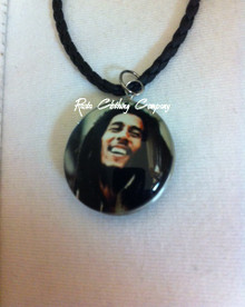 Bob Marley - 18" Black Braid Cord With Double Side Glass : Rasta Necklace (6)