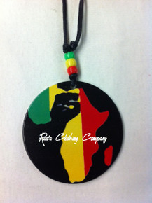 Africa Fist - Leather Cord With Rasta Wood Pendant : Rasta Necklace 