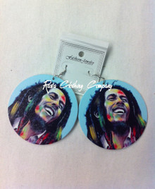 Bob Marley - 2.75" Wood  : Rasta Earrings