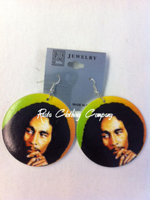 Bob Marley - 2.25" Wood  : Rasta Earrings (1)