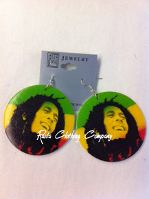 Bob Marley - 2.25" Wood  : Rasta Earrings (2)