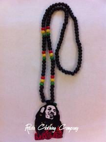 Bob Marley - 30" Wood Bead With Large Pendant : Rasta Necklace (2) 