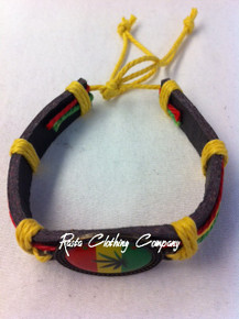 Rasta Weed Leaf - Leather : Flag Bracelet 