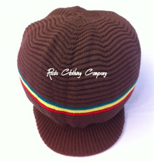 Rasta Ribbed Large Peak Hat  - Dark Brown/Rasta Stripes