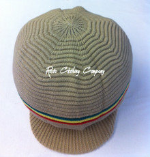 Rasta Ribbed Large Peak Hat  - Khaki/Rasta Stripes