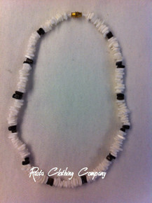 16" White Chipped Puka Shell With Black Chips : Rasta Necklace 