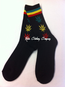 Toro Rasta Color Weed Leaf - Reggae : Crew Socks (Black)