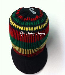 Knitted Rasta Medium Peak Cap (Black With Red, Green & Gold Stripes)