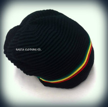 Knitted Beanie With Rasta Stripes - Black (Ribbed)