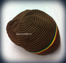 Knitted Beanie With Rasta Stripes - Brown (Ribbed)
