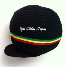 Rasta Ribbed Large Peak Hat  - Black/Rasta Stripes