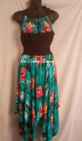 Jamaica Aqua Tropic - Black & Aqua Top Print Fishtail : Dress 