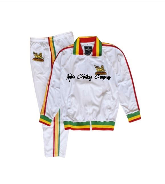 Rasta Stripes - Lion Of Judah : Tracksuit (White) - Rasta Clothing Company