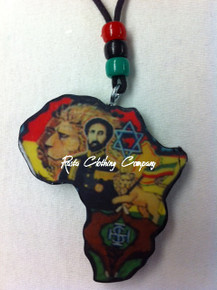 Rasta - Selassie I & Lion : Necklace & Pendant (Africa Beads)