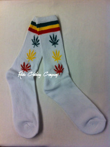 Toro Rasta Color Weed Leaf - Reggae : Crew Socks (White)