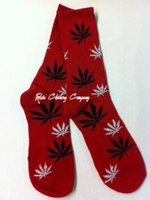 Toro Rasta Color Weed Leaf - Reggae : Crew Socks (Red)