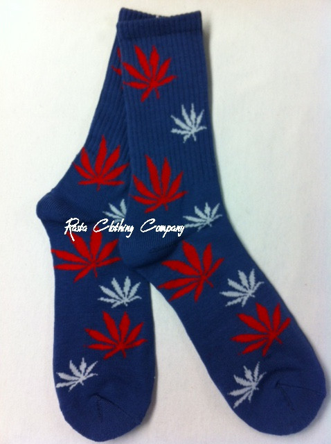 1 Pair RASTA COLORS Hemp Leaf Crew Socks ONE SIZE Marijuana Leaves 95/5 Toro 