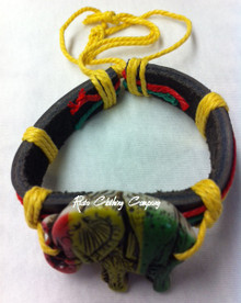 Rasta Elephant - Leather : Flag Bracelet 
