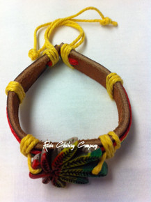 Rasta Weed Leaf 2 - Leather : Flag Bracelet 