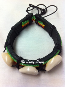 Rasta Cowrie Shell - Leather : Bracelet 