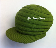Knitted Large Peak Hat - Olive (Ribbed)