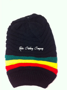 Knitted Large Rasta Reggae : Beanie With Rasta Stripes (Black)