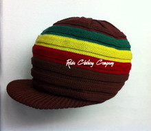 Large Peak Hat - Dark Brown/Rasta Colors (Ribbed)