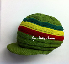 Large Peak Hat - Olive/Rasta Colors (Ribbed)