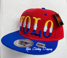 YOLO - Acrylic Gradient Emb : Snapback : Ball Cap/Hat (Red/Blue)