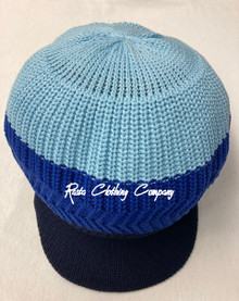 Knitted Large Peak Hat - Blue (3 Tone)