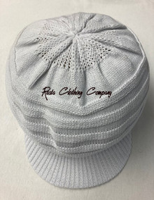 Knitted Large Peak Hat - White (Ribbed)