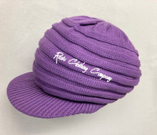 Knitted Large Peak Hat - Purple (Ribbed)