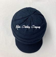 Knitted Large Peak Hat - Dark Blue (Ribbed)