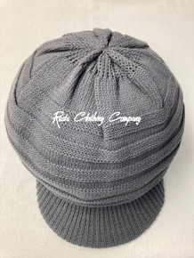 Knitted Large Peak Hat - Grey (Ribbed)