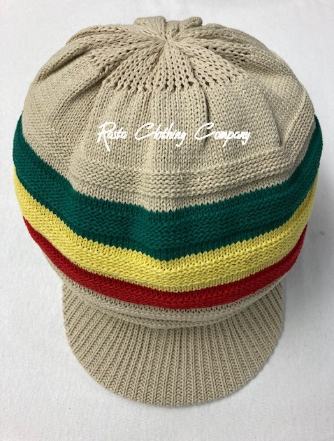Knitted Large Peak Hat - Caramel/Rasta 