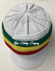 Knitted Large Peak Hat - White/Rasta Colors (Ribbed) (2)