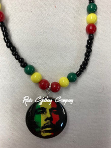 Bob Marley - 24" Rasta Beads With Double Side Glass : Rasta Necklace 