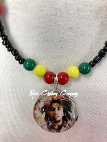 Bob Marley - 24" Rasta Beads With Double Side Glass : Rasta Necklace (3) 
