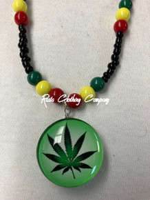 Marijuana Pot Weed Leaf - 24" Rasta Beads With Double Side Glass : Rasta Necklace (3)