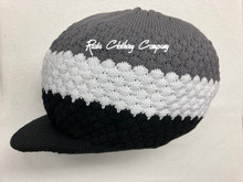 Knitted Large Peak Hat  - Grey/White/Black