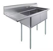 NEW 18X18 Sink 2 Compartment Left Drainboard NSF Stainless Steel #7579