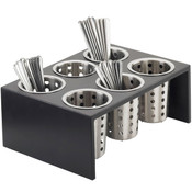 NEW Black 6 Hole Condiment Utensil Flatware Holder Cal-Mil Bamboo #7588 