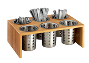 NEW Natural 6 Hole Condiment Utensil Flatware Holder Cal-Mil Bamboo #7589