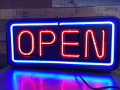 NEW 24x11 Neon Open Sign Cased in Plastic Frame Box 115V Hanging wall mount #8926-OB